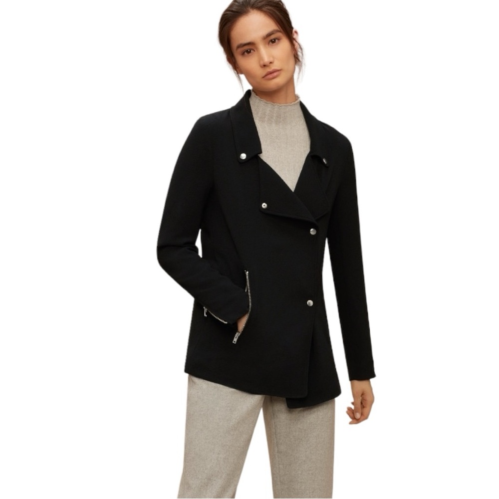 Aritzia Wilfred Mayet Jacket Black Moto Jacket Womens XS Black Silver Snap Zip